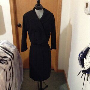Vintage Early-1960s Black Double-Breasted Skirt Suit